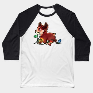 Corgi in a reindeer outfit carrying lights Baseball T-Shirt